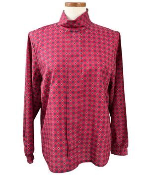Vintage 50s Foulard Print Lady Holiday Blouse Size M High Neck Retro Office Fall